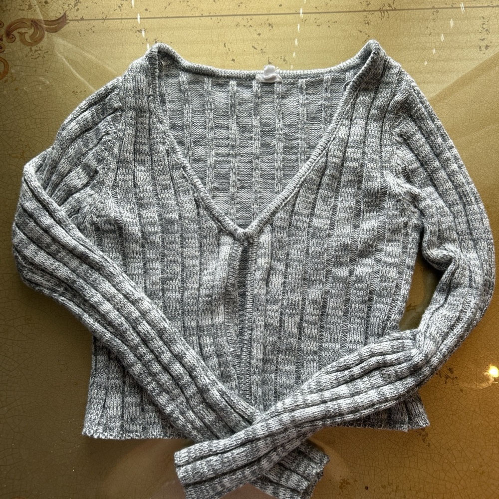 Garage Gray V-Neck Ribbed Sweater